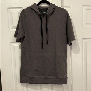 ALO Yoga Grey Short Sleeve Cotton Hoodie